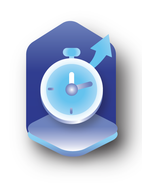 Clock with an upward-pointing arrow symbolizing productivity